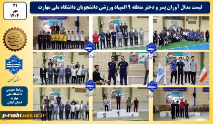 مدال آوران پسر و دختر منطقه 9 دانشگاه ملی مهارت در المپیاد ورزشی دانشجویان دختر و پسر دانشگاه ملی مهارت( کاشان - شهریور 1404)