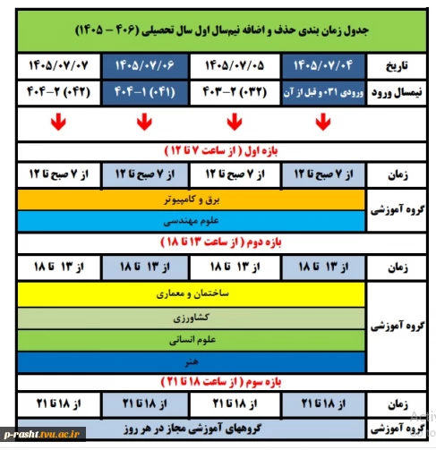 زمانبندی انتخاب واحد و حذف و اضافه - مهر 1405 (051)