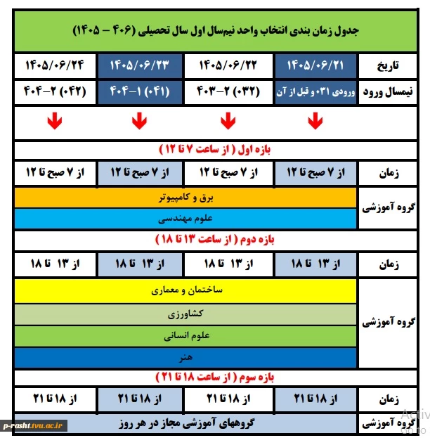 زمانبندی انتخاب واحد و حذف و اضافه - مهر 1405 (051) 2